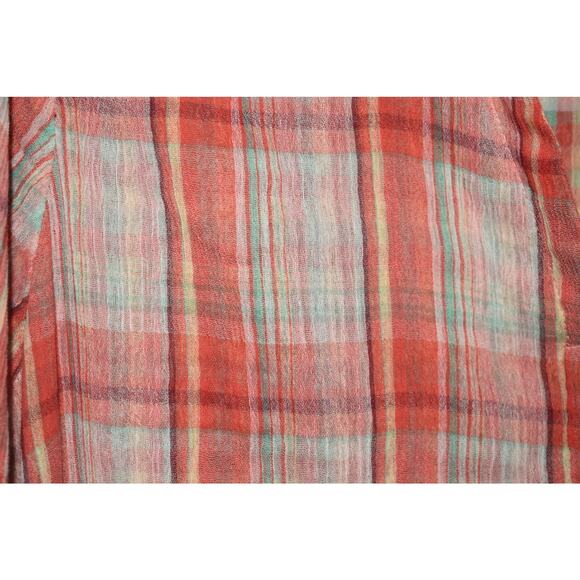SOFT SURROUNDINGS $89 Lani Shores Guaze Cotton Plaid Lace Button-Up Tunic Large - Picture 4 of 5